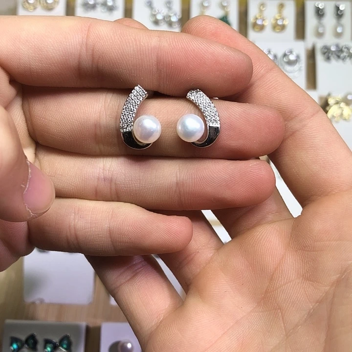 淡水珍珠耳饰银S925镶嵌