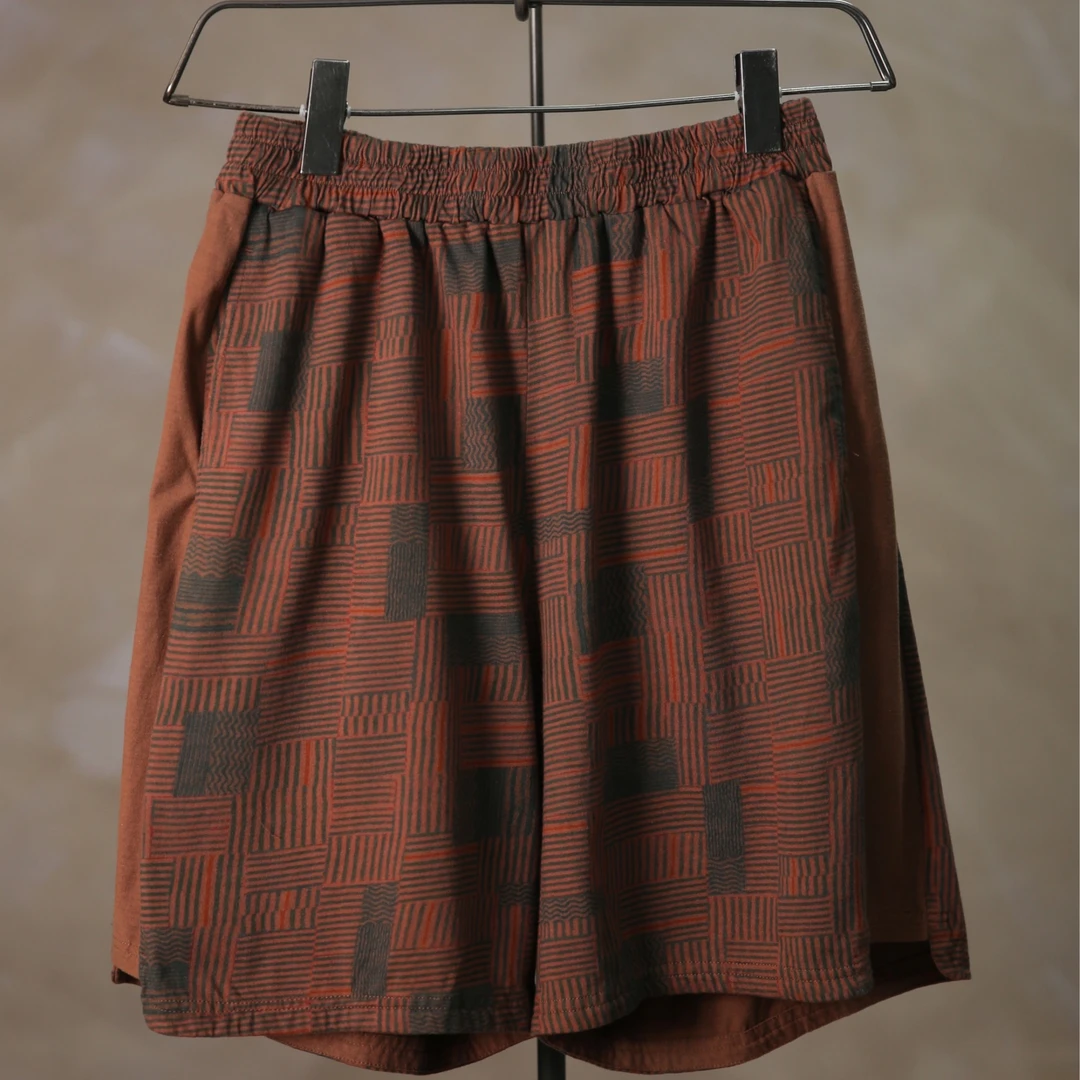 万物身客 荼·休闲百搭棉质松紧撞色短裤复古文艺风 臀围136