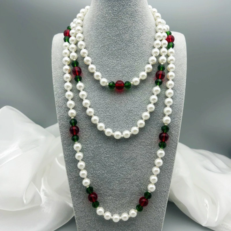 铜合金项链 法式复古白色时尚项链小众百搭民族风长款叠搭长链女