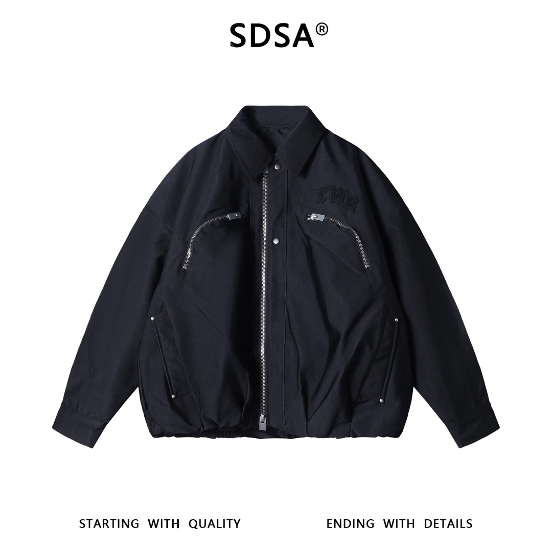 SDSA秋冬新款痞帅男装高街风字母拉链翻领羽绒服外套百搭时尚休闲