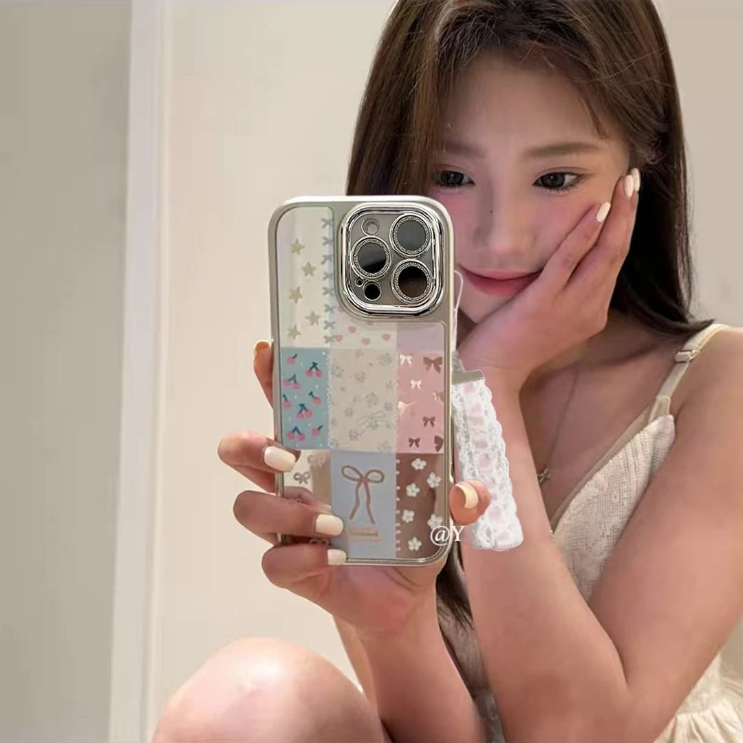 拼接碎花适用苹果华为vivo小米oppo女款iphone15/16/14荣耀壳