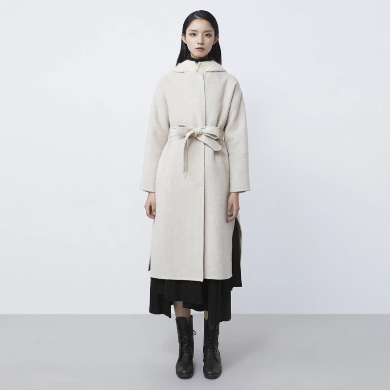 S·DEER圣迪奥冬季时尚气质设计师连帽长款百搭毛呢外套S21481839