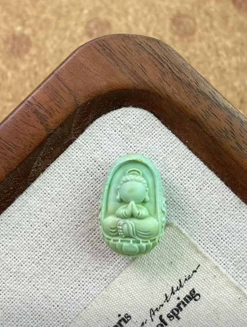 天然原矿绿松石菜籽无相佛配珠DIY配件颈饰吊坠文玩配饰4.19g