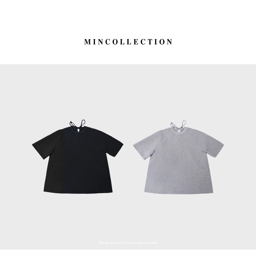 DE Mincollection系带T/紧密棉双面针织后系带空气感廓形T恤