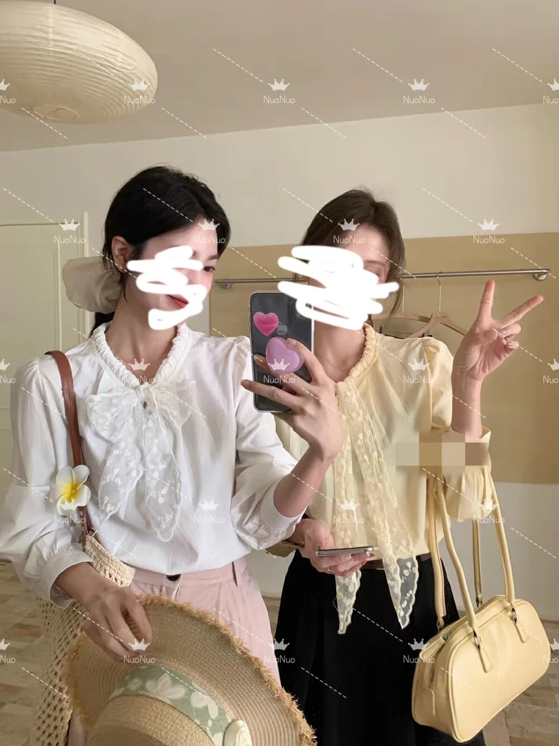 「783 森系少女」气质蕾丝系带优雅百搭小衫