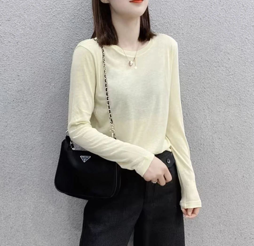 Y2【天丝羊毛】圆领长袖t恤女2025新款开春温柔纯欲上衣打底衫