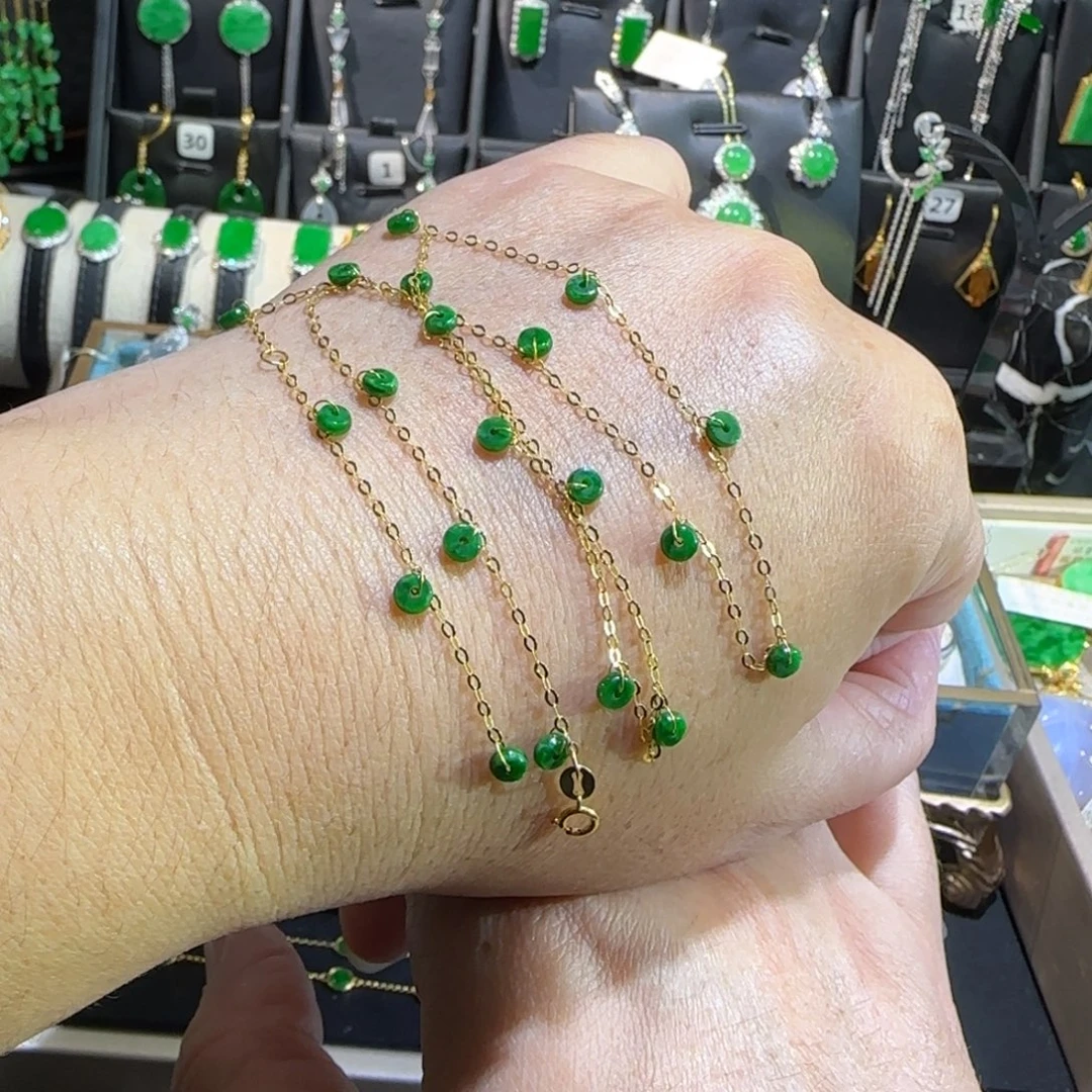 翡翠18K金镶嵌颈饰满天星45cm