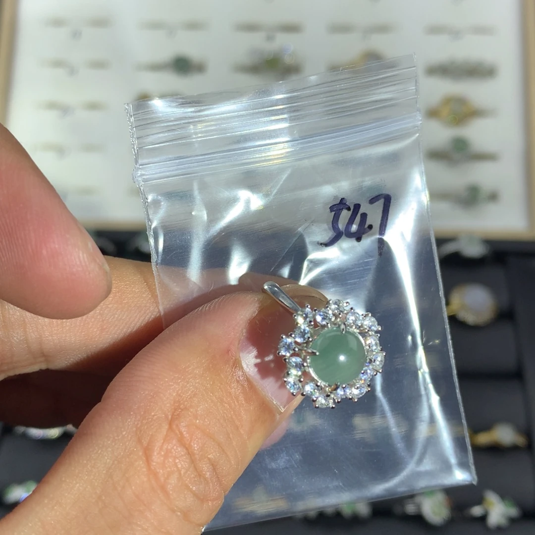 H***.翡翠银S925镀金镶嵌戒指547