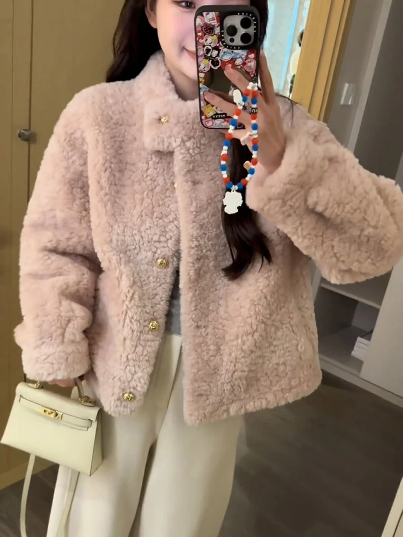高级感加厚立领皮毛一体羊羔毛短外套女冬季新款小个子洋气上衣潮