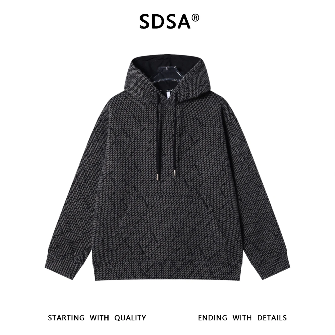 SDSA秋冬新款痞帅男装韩版潮牌线条抽绳连卫衣百搭宽松套头上衣
