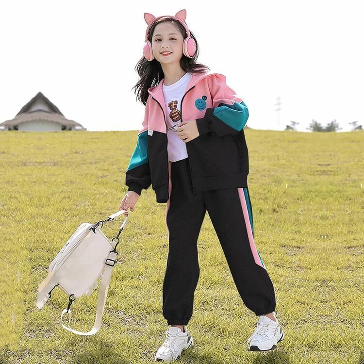 女童套装春装2025新款初中生洋气儿童中大童春秋运动服休闲两件套