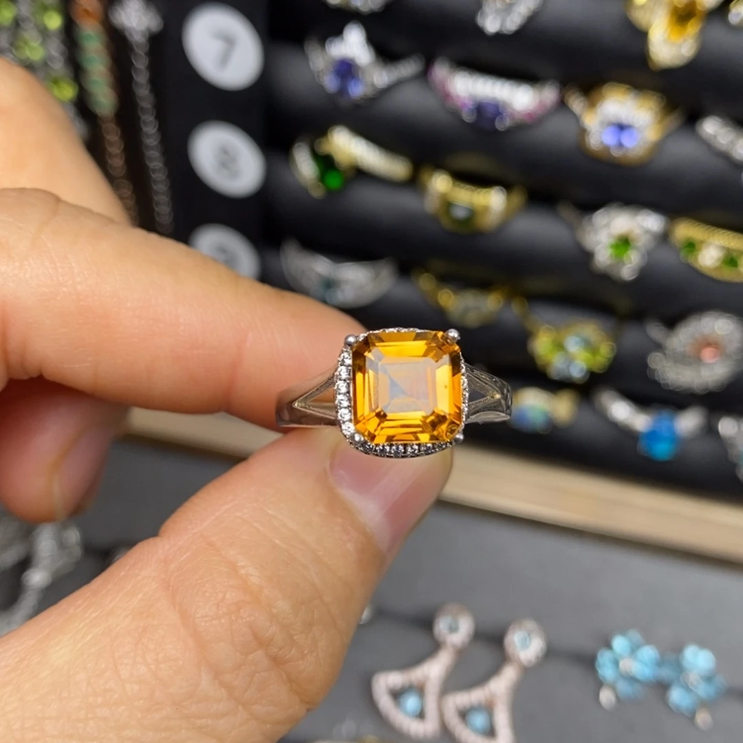 戒指黄晶银S925镶嵌