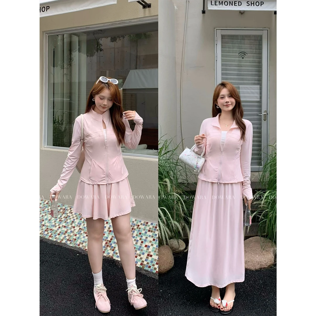 现8364X大婉酱千千微胖定制 upf40+防晒长袖上衣显瘦长裙短裙套装