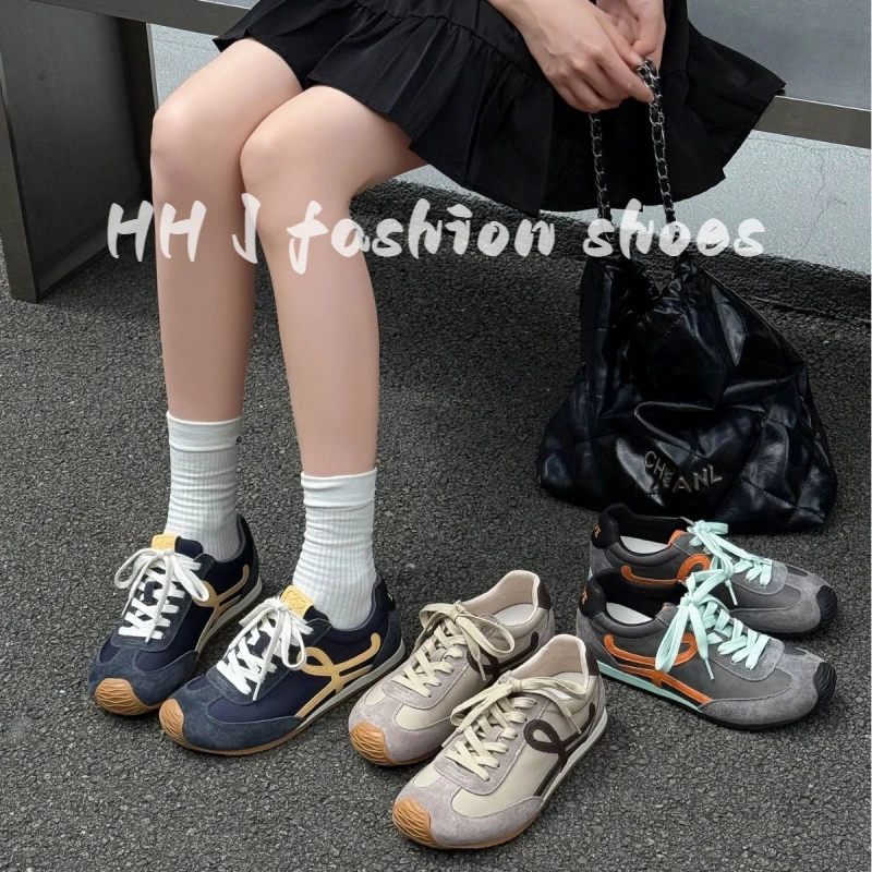 2025年秋季新款德训鞋女拼色系带阿甘鞋平底时尚百搭休闲运动鞋女