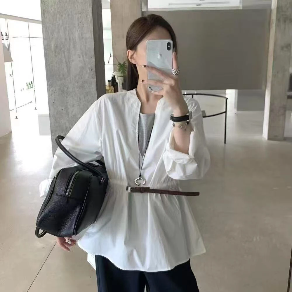 胖胖家*1569新款收腰假两件百搭显瘦衬衫