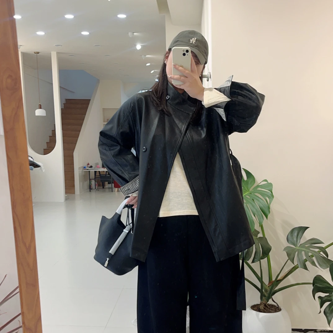 微胖大码pu皮衣 遮肉显瘦可立可翻领
