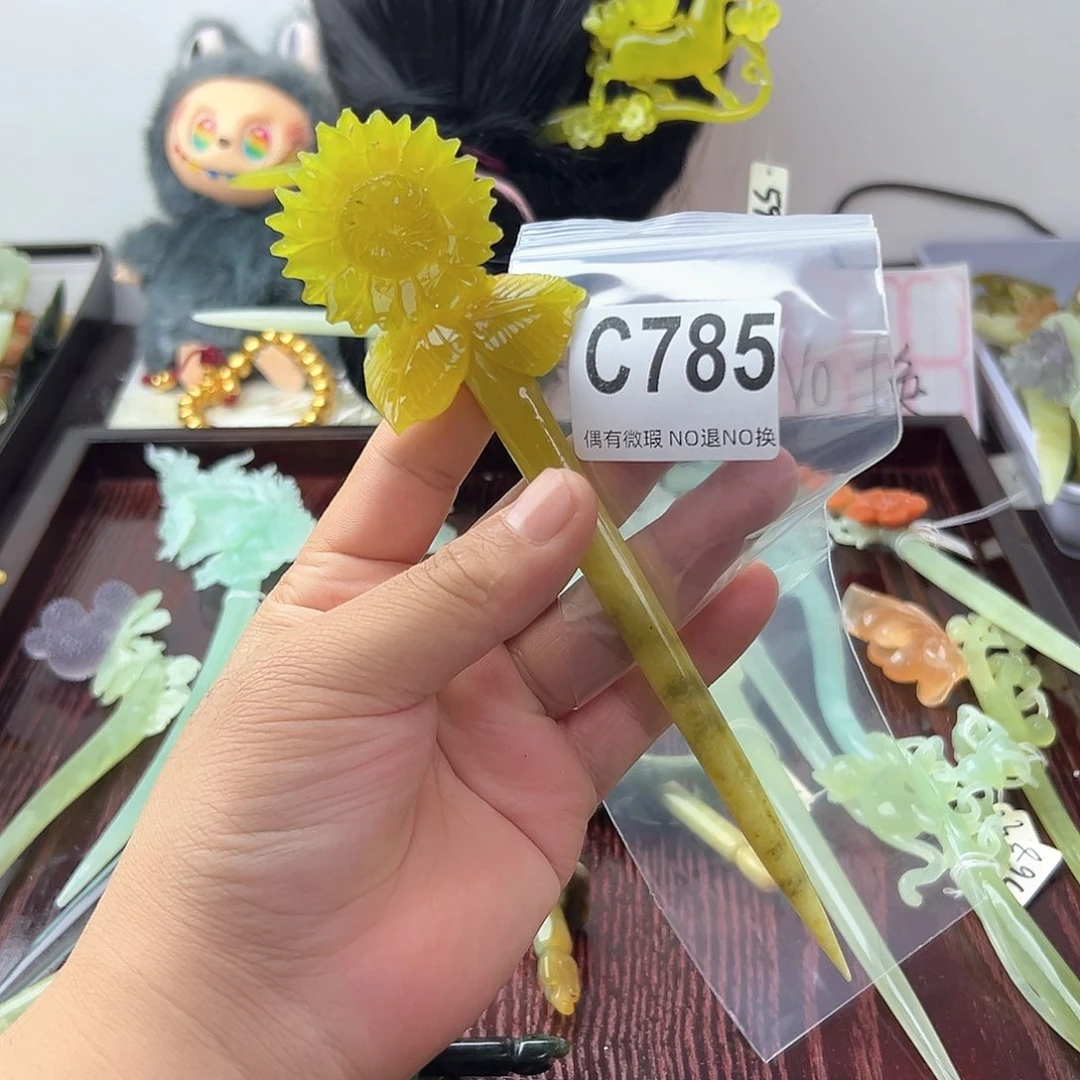 合金蛇纹石玉发饰D****