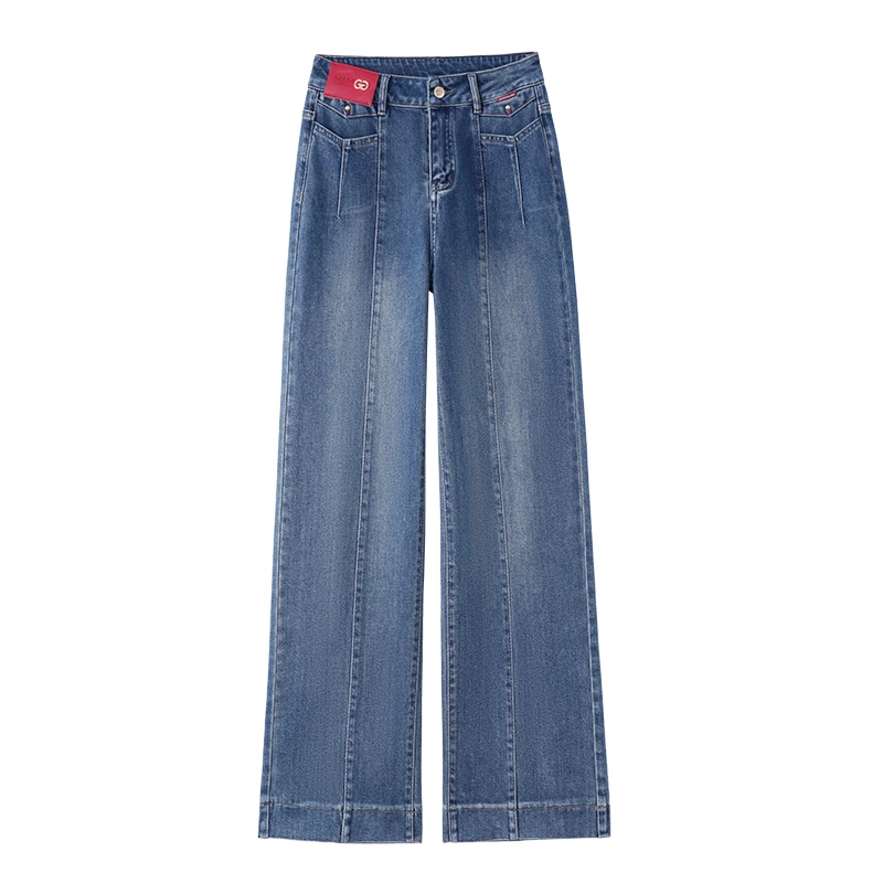 丹宁蓝牛仔裤女2025年春秋新款简约休闲中高腰显瘦窄版阔腿裤2603
