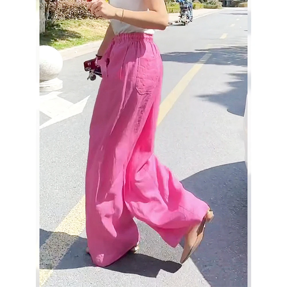 美貌色系！太好看了！复古风粉色阔腿裤女抽绳宽松显瘦慵懒感休闲裤