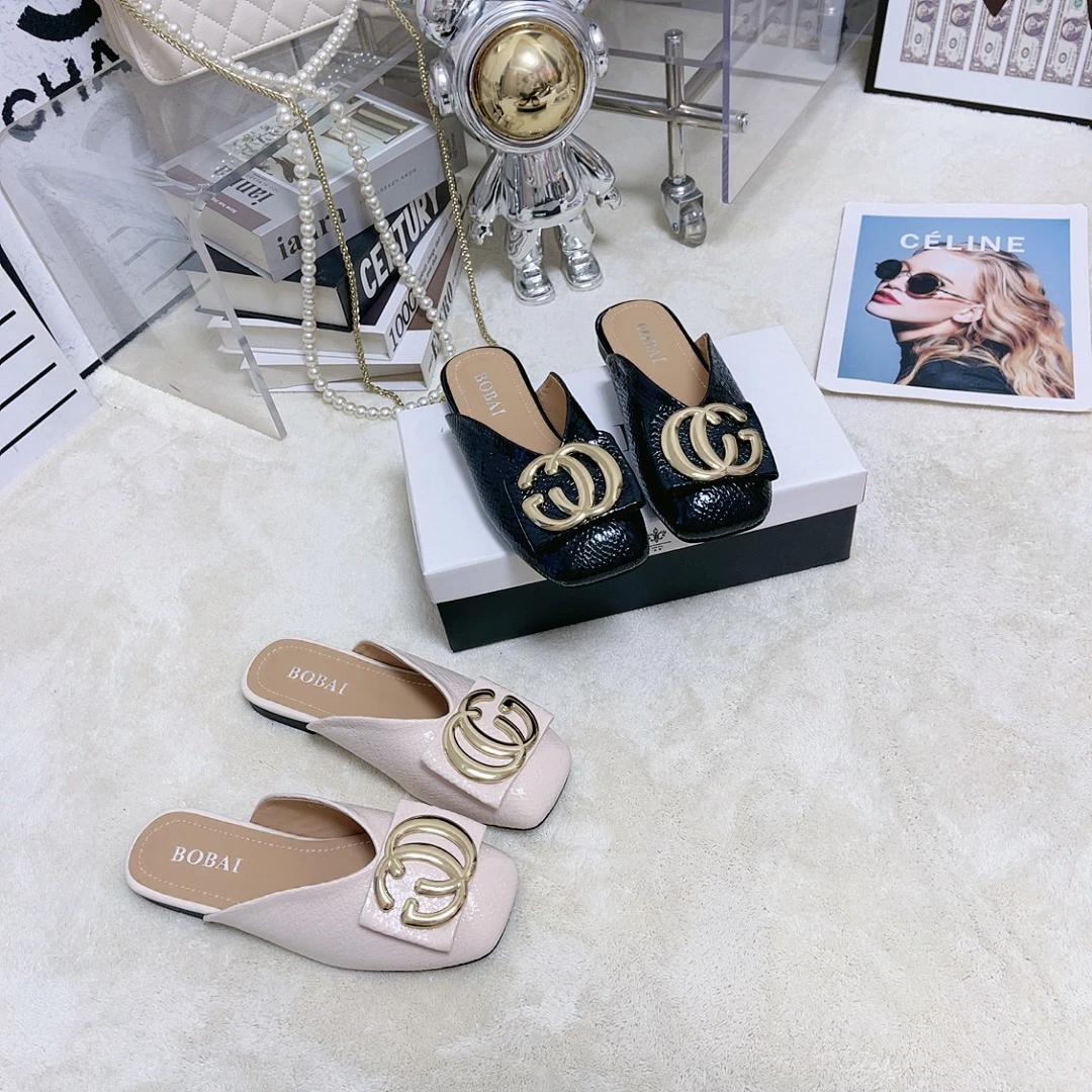 郭姐甄选～575-2夏季新品平底包脚亮面荔枝纹包头凉拖女凉鞋