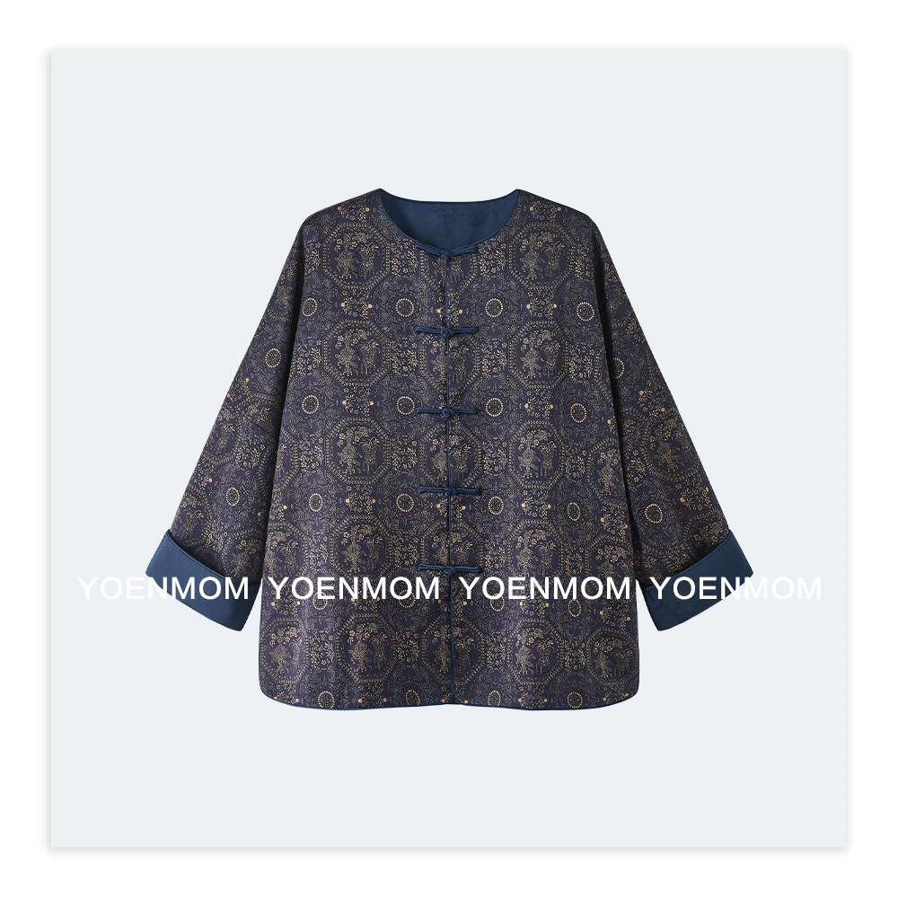 YOENMOM·博古纹·100桑蚕丝重缎香云纱高级典雅老钱感国风圆领外套