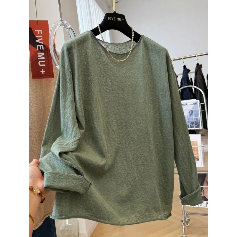 特大码300斤纯色简约宽松休闲长袖T恤初秋男女慵懒风洋气打底上衣
