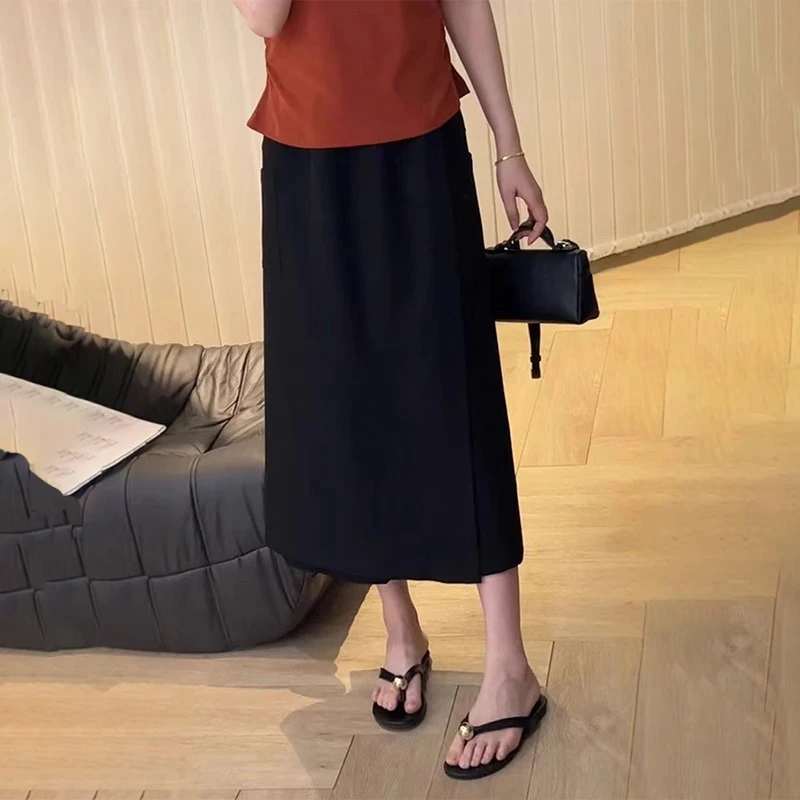 梨型身材黑色高腰休闲裙裤女2025新款大码宽松显瘦小个子中长裙子