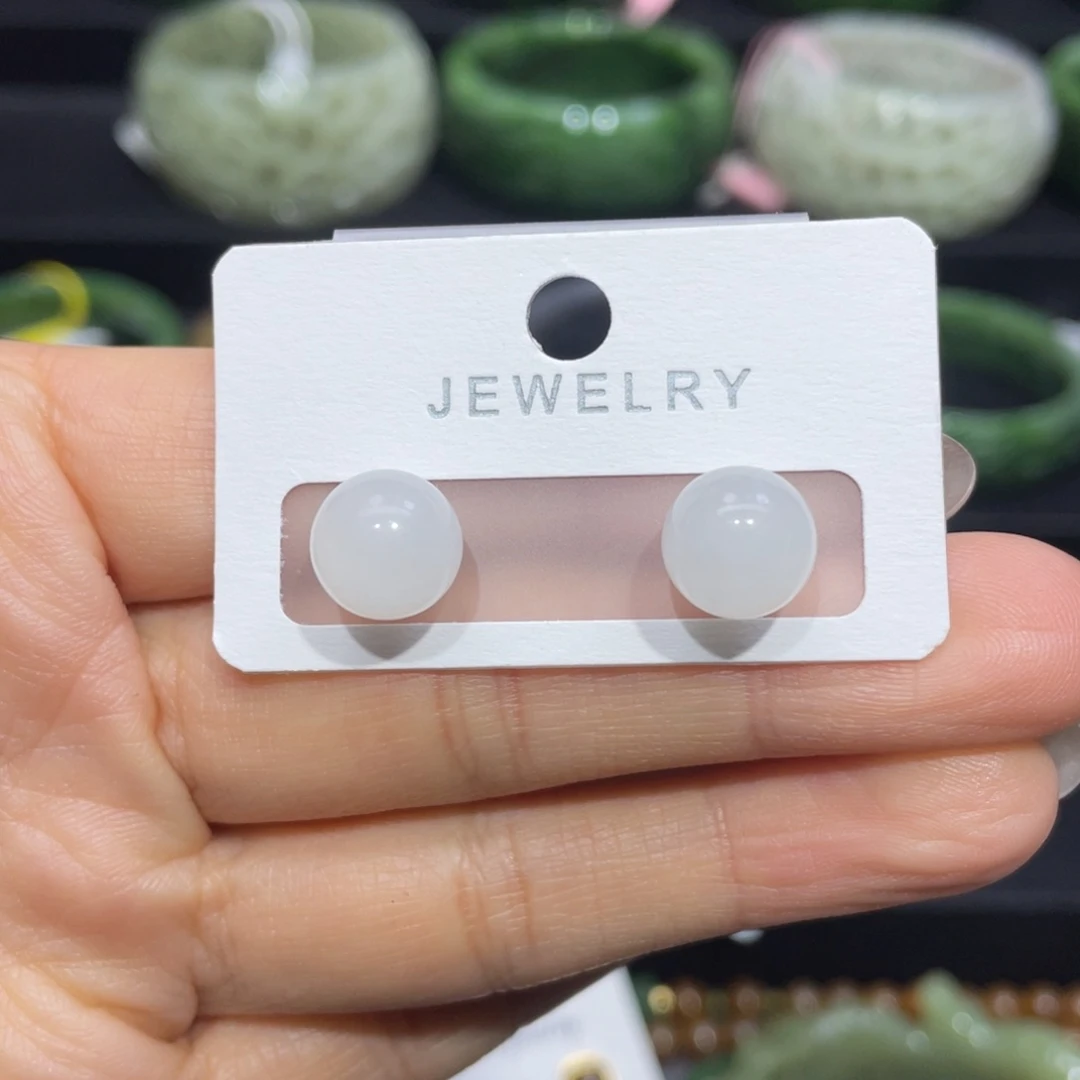 和田玉耳饰银S925镶嵌