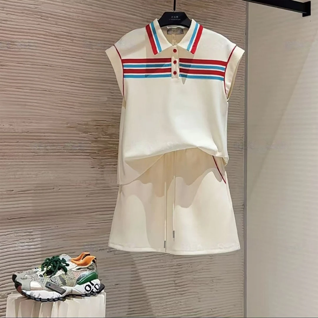 时尚休闲套装女印花设计感POLO上衣短裤套装两件套女2025夏季新款