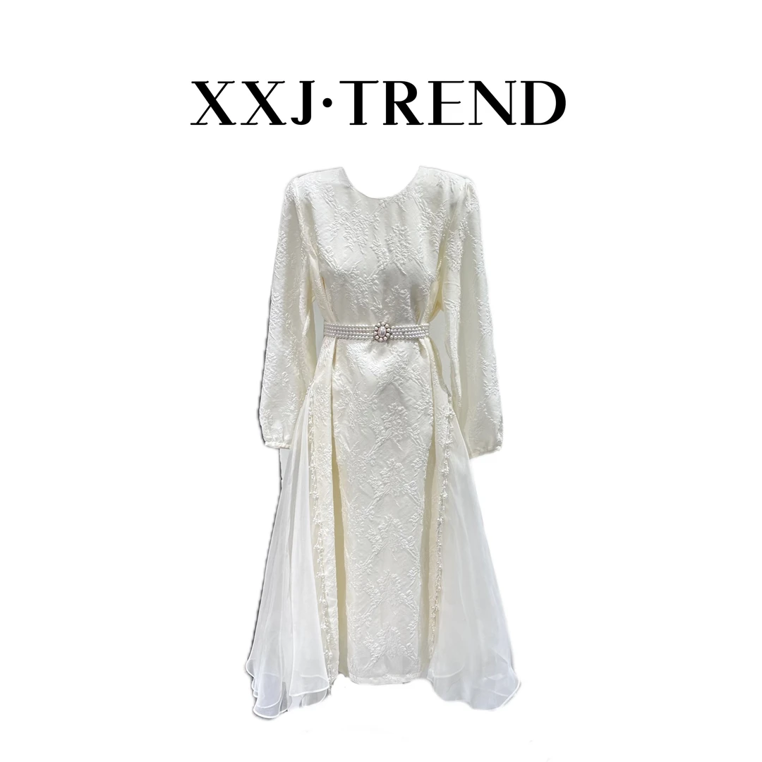 XXJ 宁静 轻奢立体提花发生高级感气质优雅宽松连衣裙（7403）