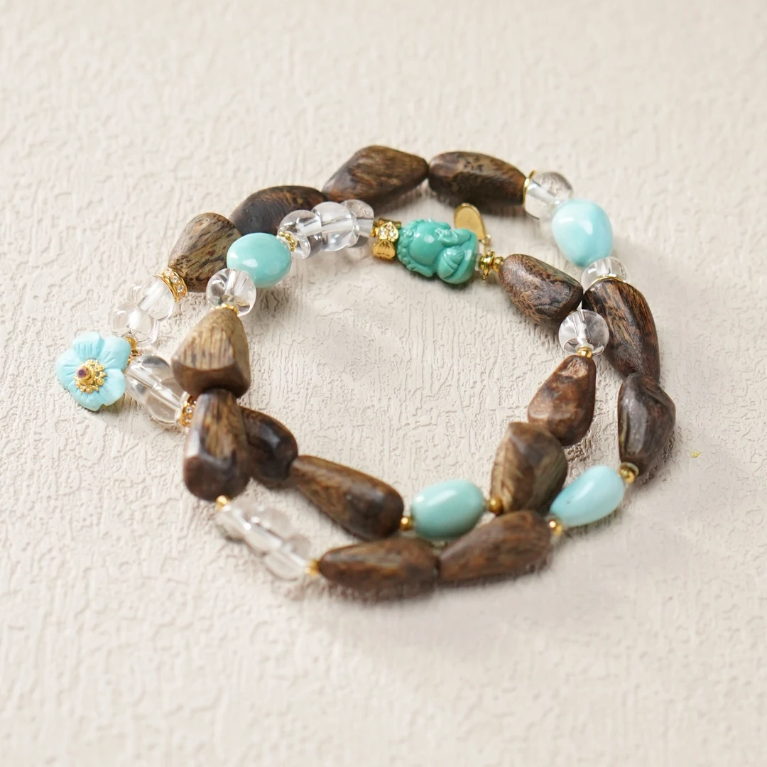 沉香18K金沉香绿松水晶轻奢百搭气质手串多样性发一