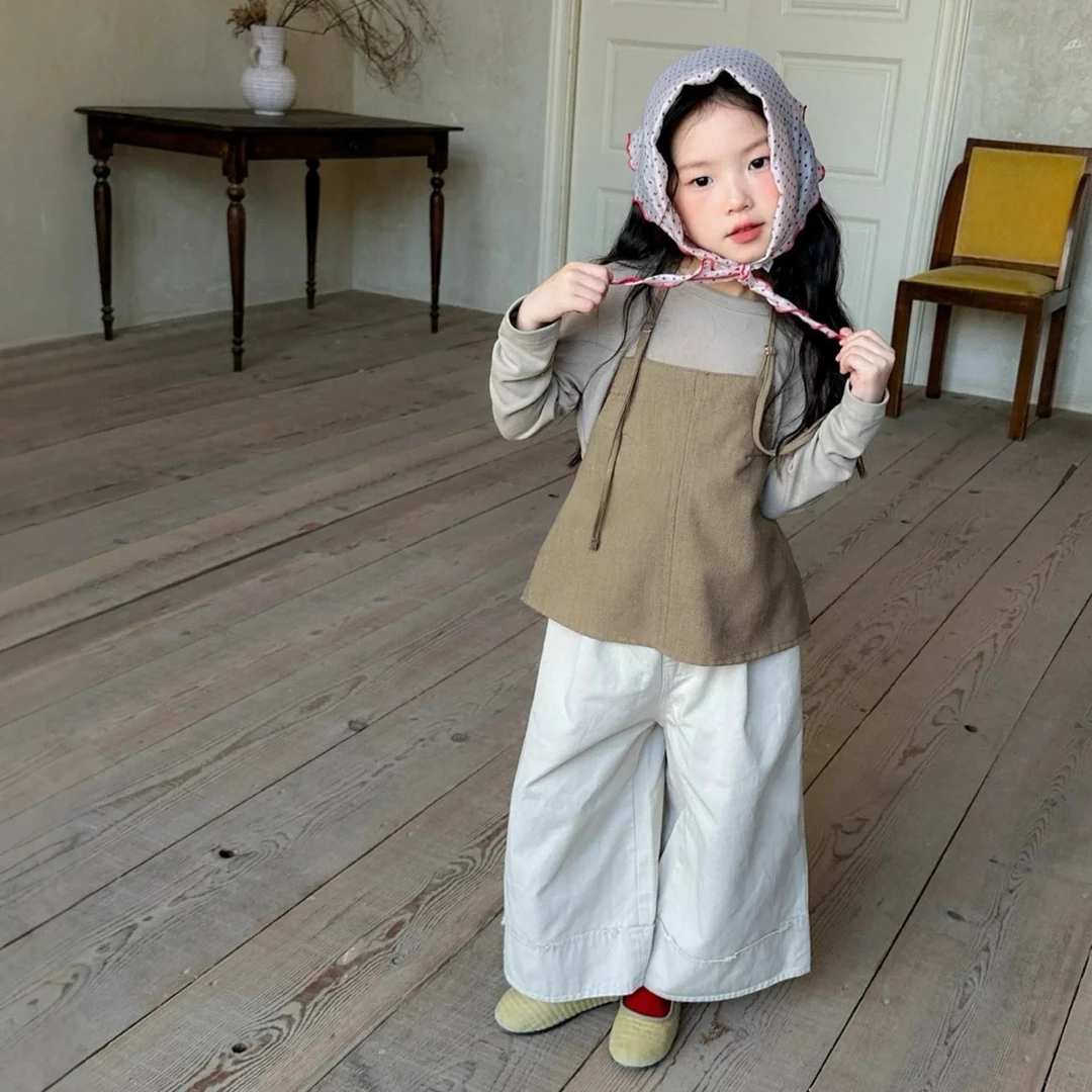 女童秋装韩版25新款ins风吊带西装马甲女宝宝休闲宽松阔腿裤套装
