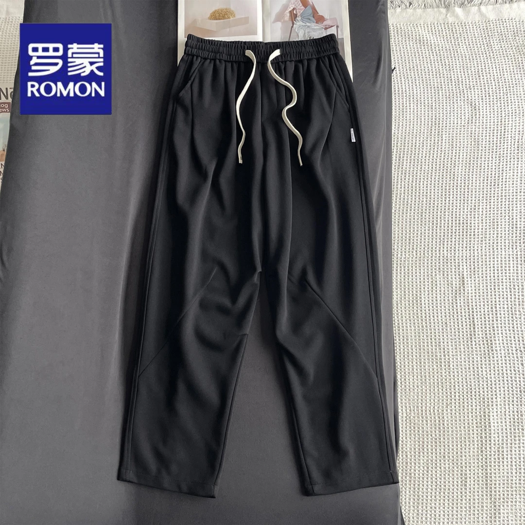 罗蒙【专柜】2025秋季潮流韩版宽松休闲男士爆款裤子松紧腰掐折设计