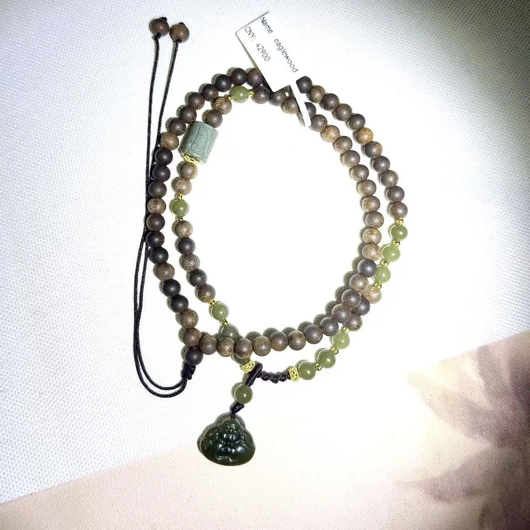 沉香沉香木搭配绿多圈手串