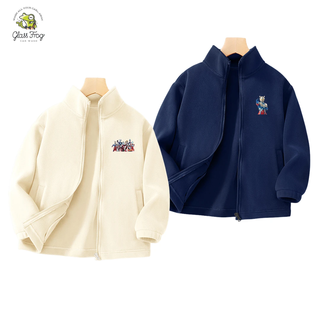 奥特曼儿童童装加绒翻领卫衣秋冬款男女童加厚摇粒绒外套宝宝开衫