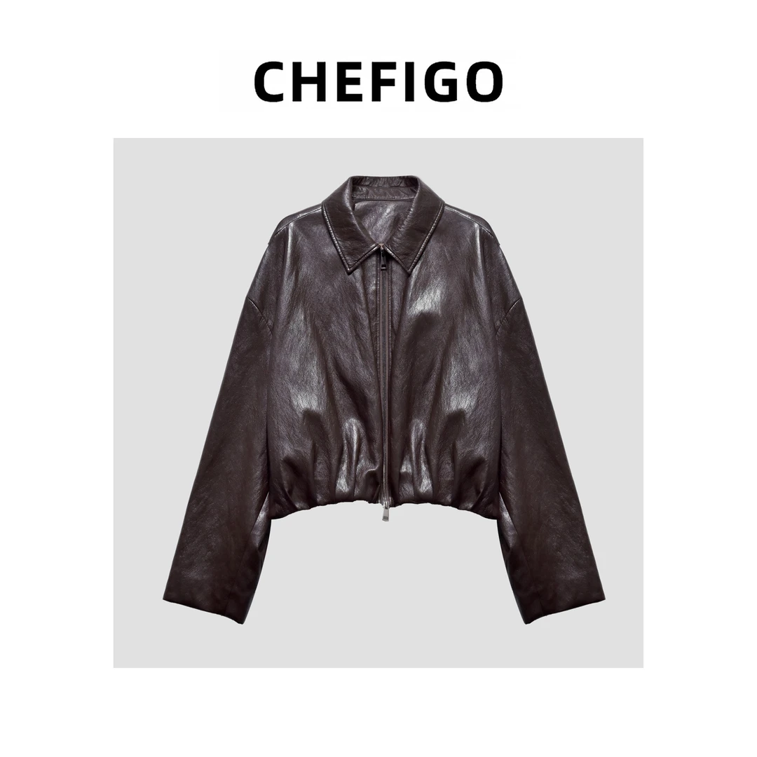 CHEFIGO双拉廓形蛋白皮夹克