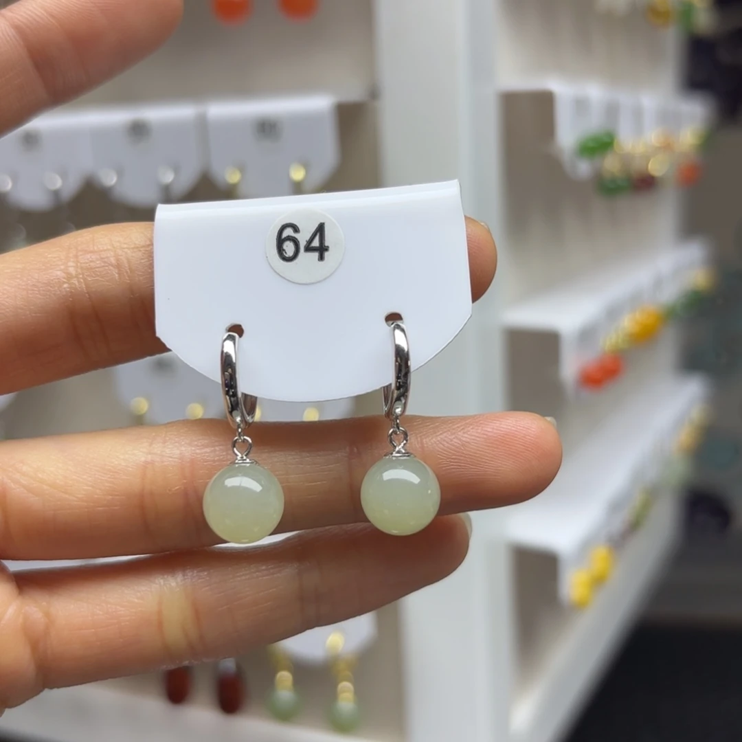 和田玉银S925镶嵌耳饰2