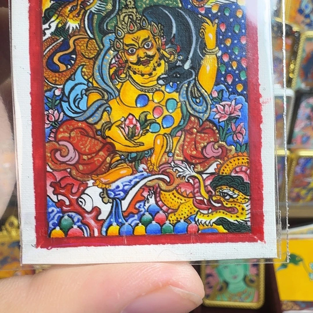 吊坠纯手绘黄财神唐卡