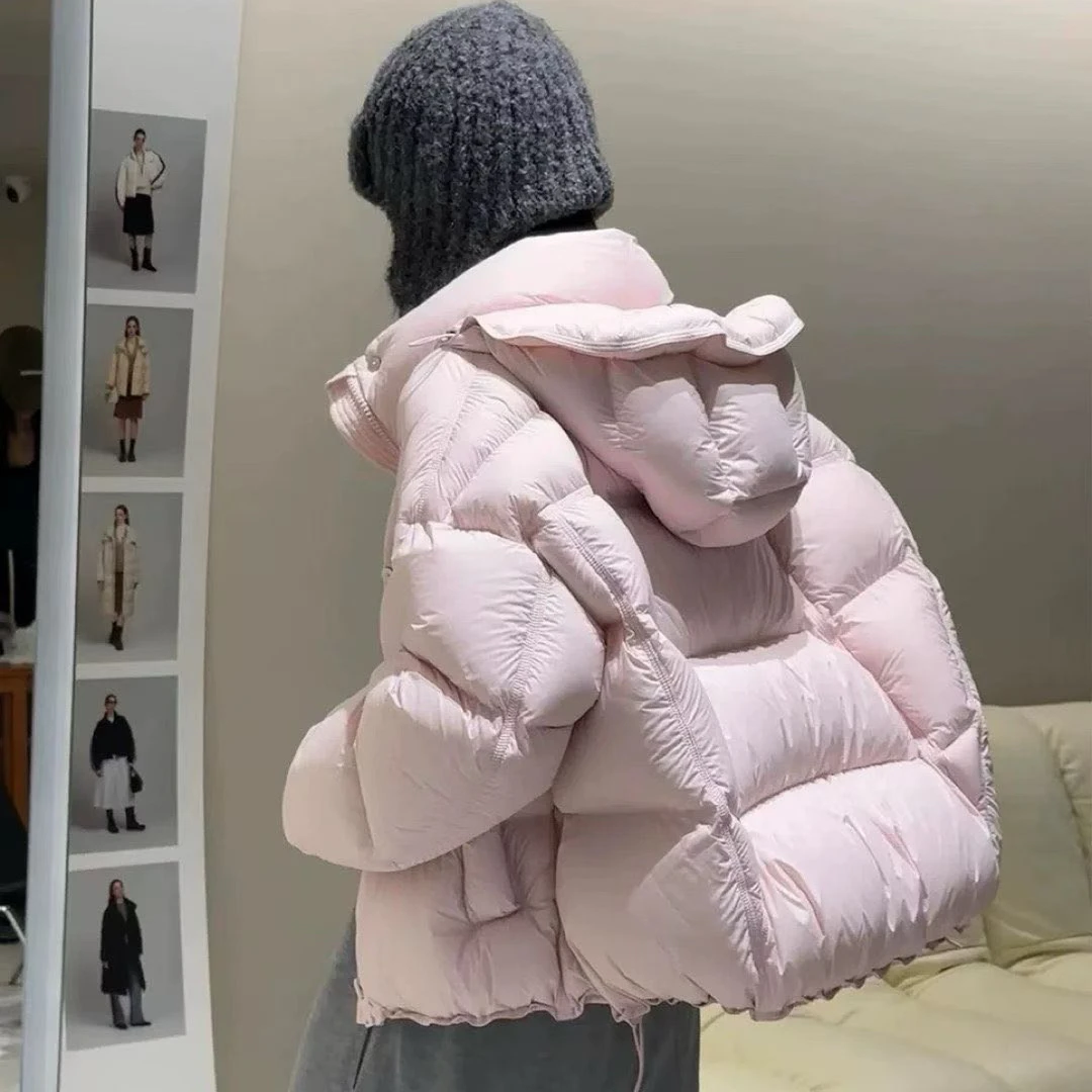 【泡芙女孩】95白鸭绒轻柔云感泡芙龟背羽绒服女短款连帽加厚外套