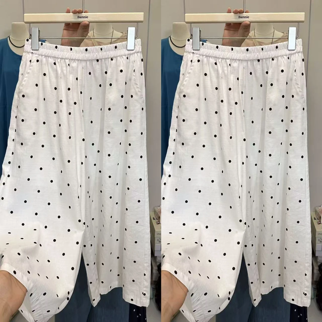 D5073韩系慵懒风松紧腰阔腿波点休闲裤