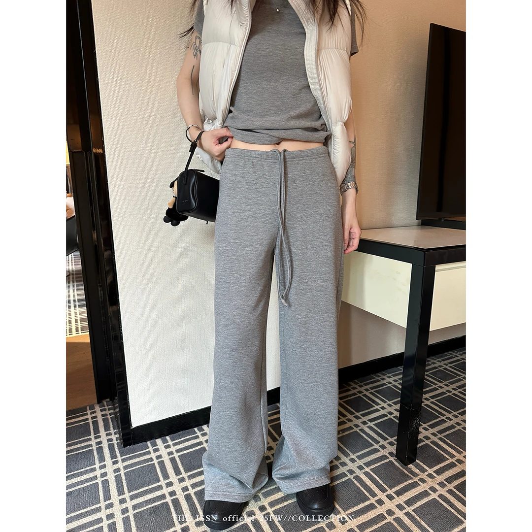 THEISSN宁司 莱斯空气棉薄绒垂感休闲裤女秋季长裤 01609