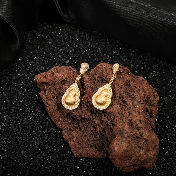 925银耳饰 梁雅帝新品【拉丝金边宝葫芦】精工气质百搭纯银耳饰