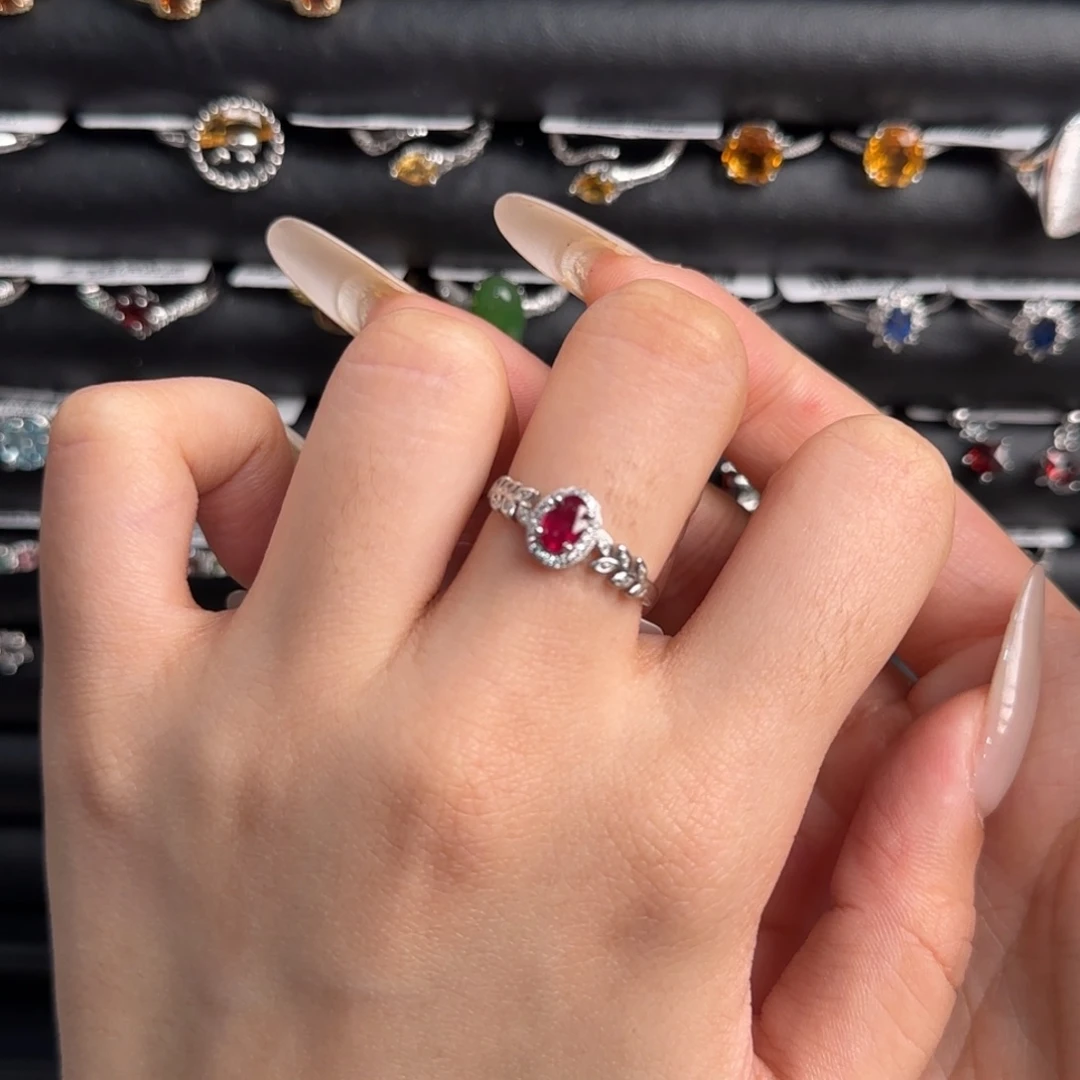 红宝石银S925镶嵌戒指麦穗款