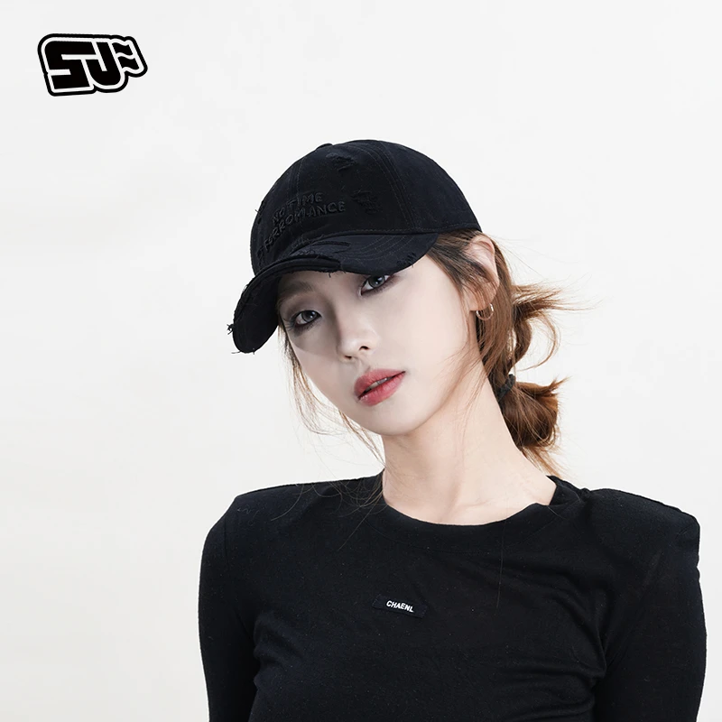 舒凡新款软顶帽子时尚潮流破洞棒球帽休闲百搭韩版户外四季鸭舌帽