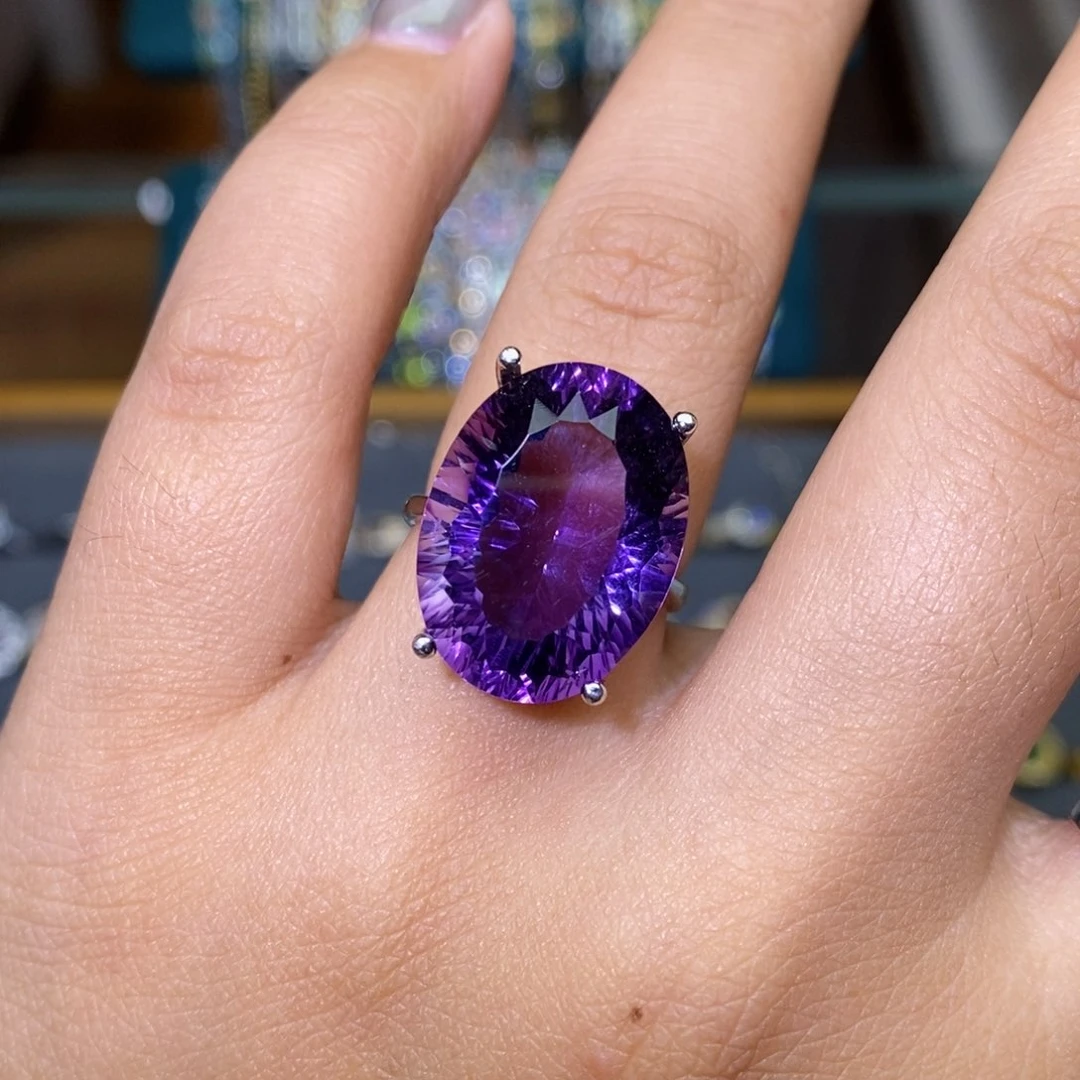 紫晶戒指银S925镶嵌567889