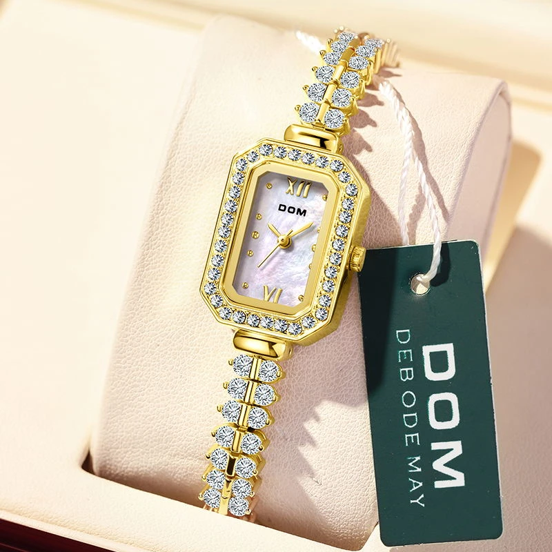 DOM手表轻奢时尚气质满钻小麦穗手链风钢带防水女士手表G-1541