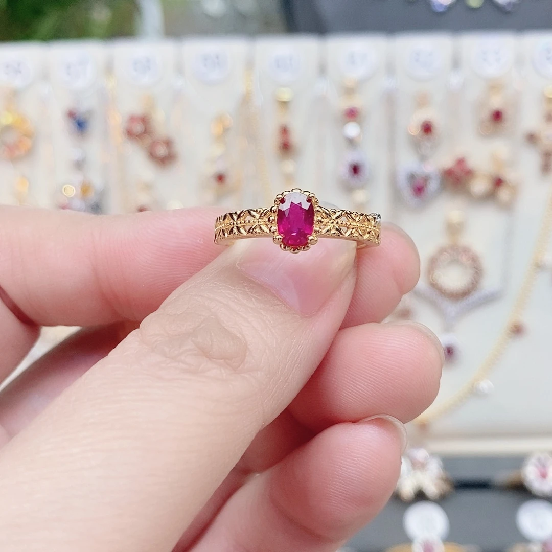 红宝石戒指银S925镶嵌