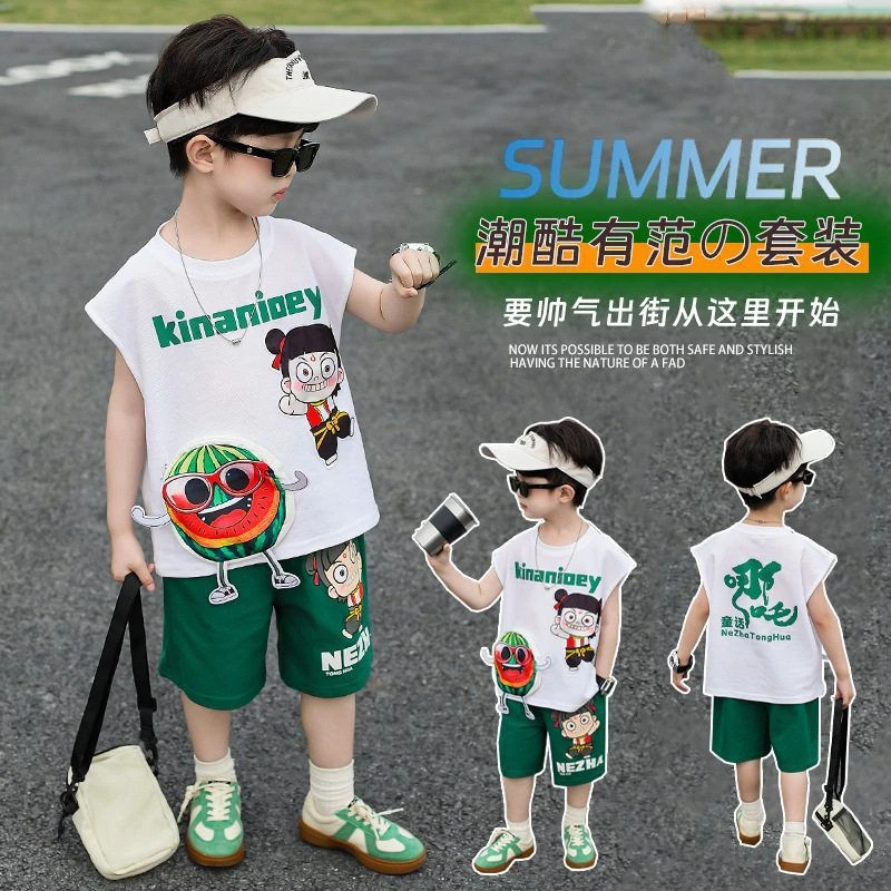 [安安家]宝宝西瓜哪吒背心无袖202新款夏季婴儿童装中小童男童帅