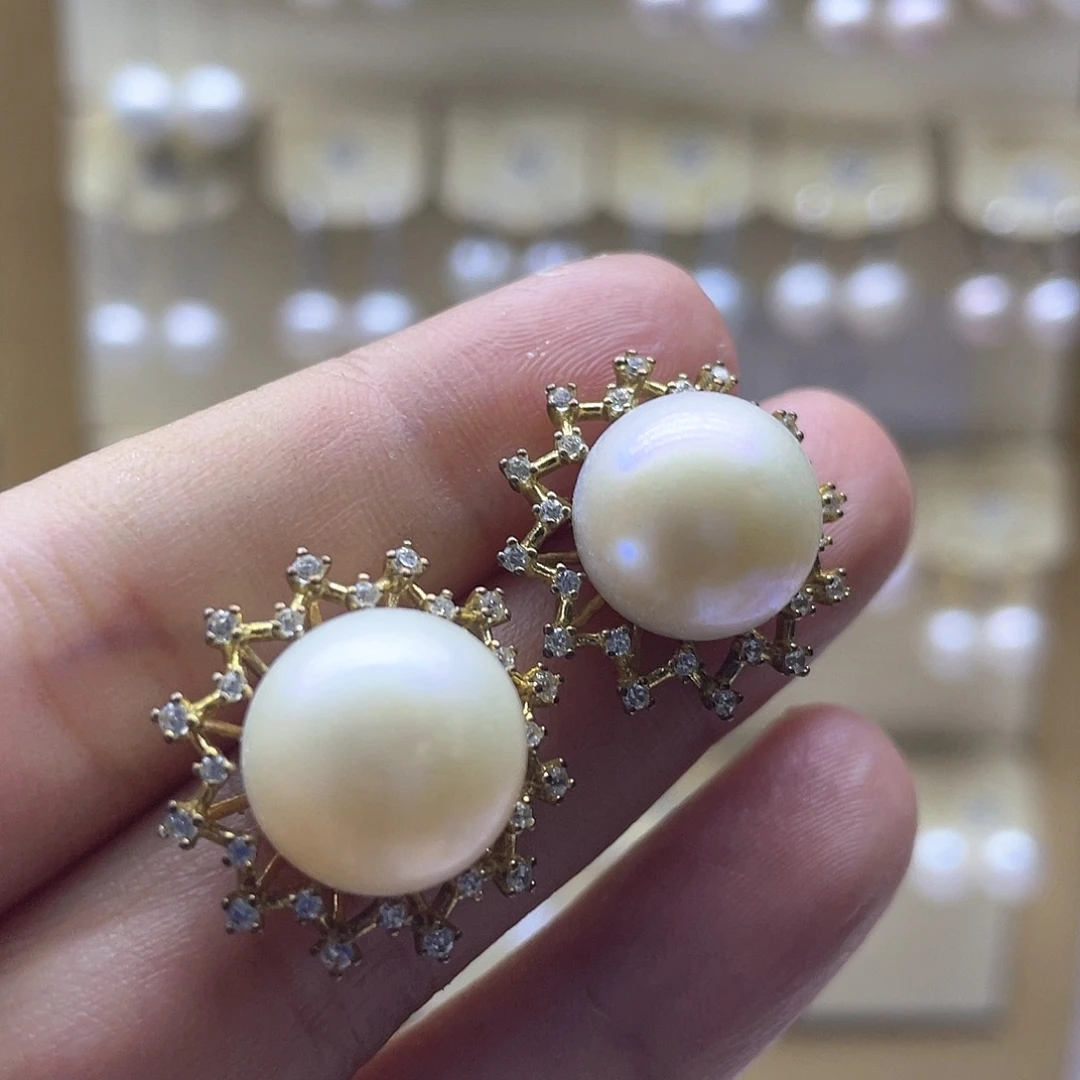 耳饰银S925镶嵌淡水珍珠