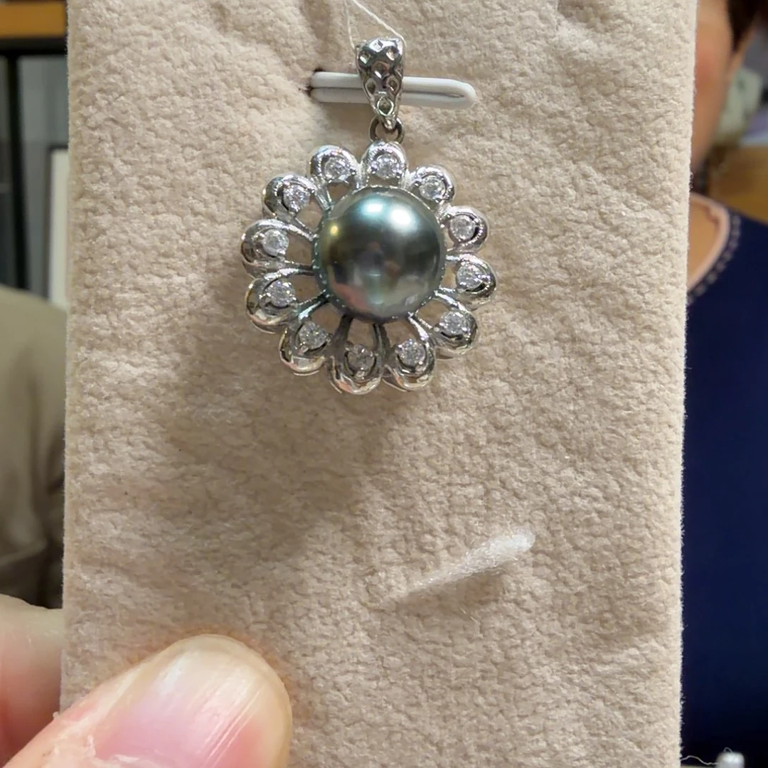 银S925镶嵌海水珍珠吊坠(不含链)